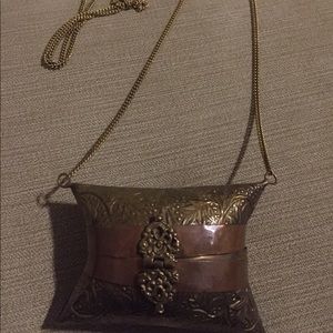 Brass vintage tiny 3”x4” metal cross body purse